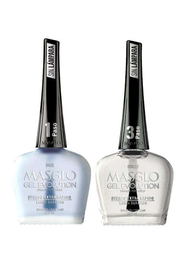 KIT GEL EVOLUTION EFECTO GEL MASGLO BASE Y BRILLO